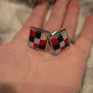 Checkered Red and Black Stainless Steel Cufflinks Brand New In Box